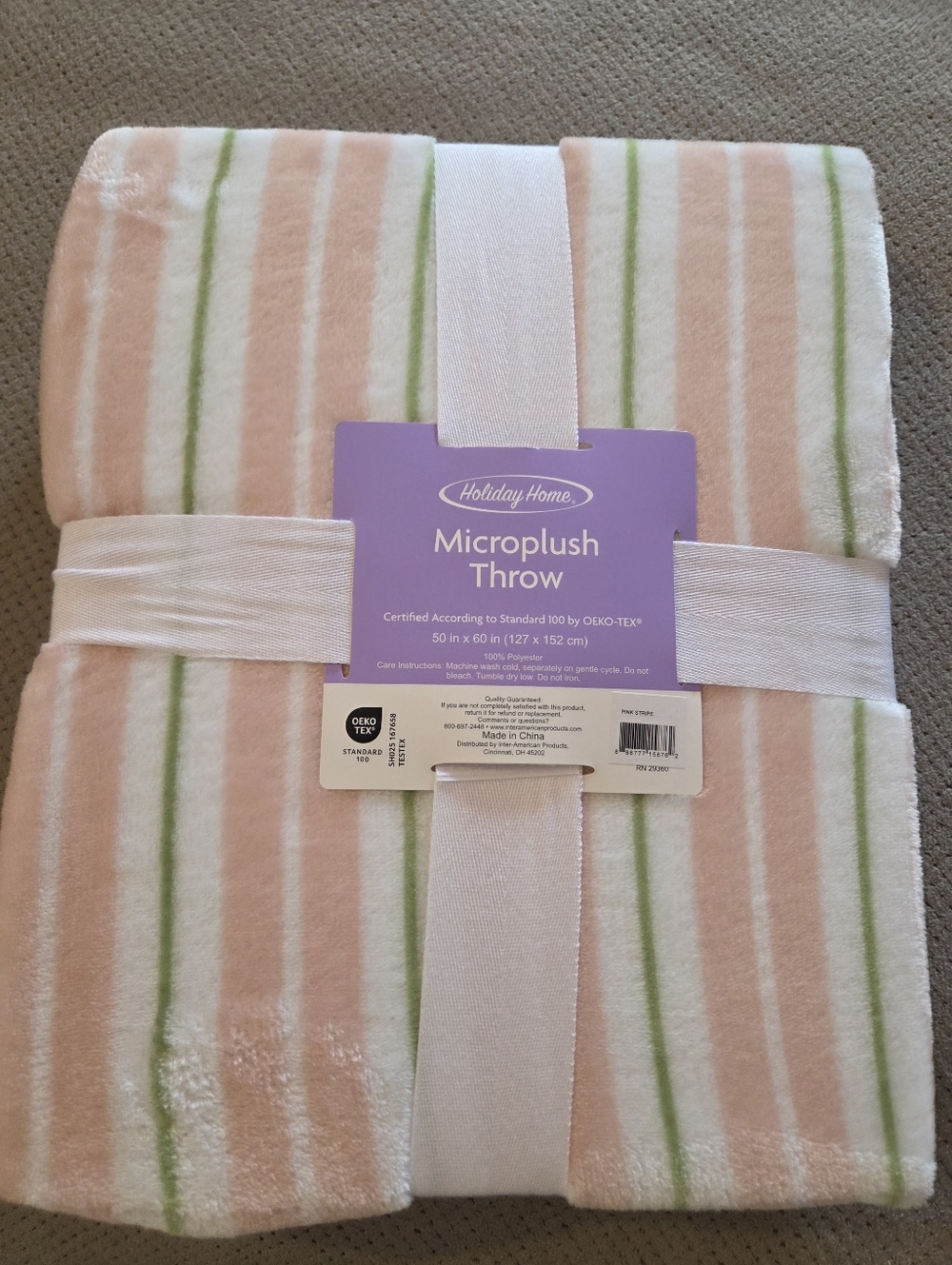 New Holiday Home® Striped Microplush Throw Blanket - Pink Green White  50 x 60"